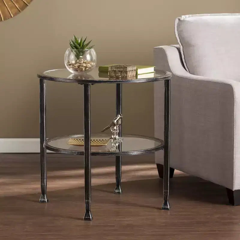 Table d'appoint ronde Jaymes en métal et verre - Noire - SEI