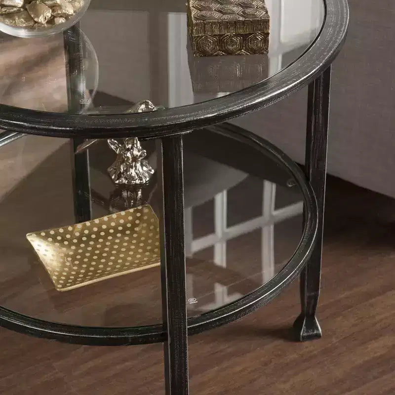 Table d'appoint ronde Jaymes en métal et verre - Noire - SEI