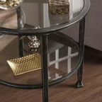 Table d'appoint ronde Jaymes en métal et verre - Noire - SEI