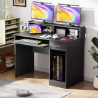FDW Bureau d'ordinateur, bureau de jeu multifonctionnel avec tiroirs et plateau de clavier, noir