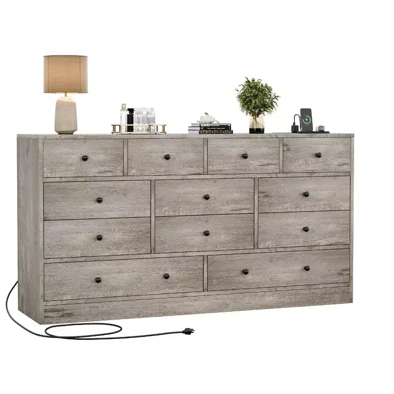 Commode à 12 tiroirs pour chambre, commode en bois de 155 cm, commodes hautes avec rails métalliques lisses, pour salon, couloir