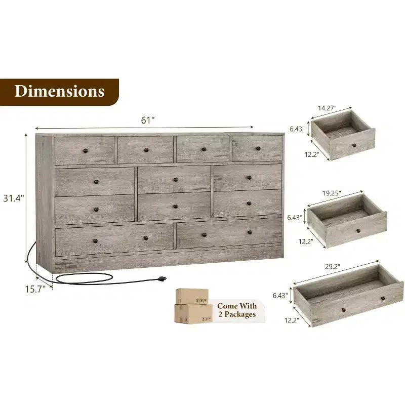 Commode à 12 tiroirs pour chambre, commode en bois de 155 cm, commodes hautes avec rails métalliques lisses, pour salon, couloir