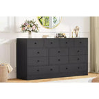Commode à 12 tiroirs pour chambre, commode en bois de 155 cm, commodes hautes avec rails métalliques lisses, pour salon, couloir