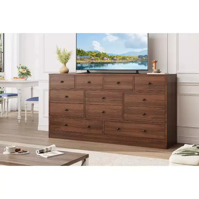 Commode à 12 tiroirs pour chambre, commode en bois de 155 cm, commodes hautes avec rails métalliques lisses, pour salon, couloir