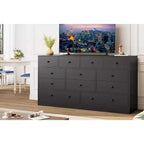 Commode à 12 tiroirs pour chambre, commode en bois de 155 cm, commodes hautes avec rails métalliques lisses, pour salon, couloir