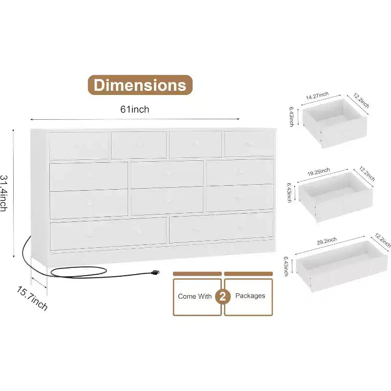 Commode à 12 tiroirs pour chambre, commode en bois de 155 cm, commodes hautes avec rails métalliques lisses, pour salon, couloir