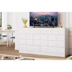 Commode à 12 tiroirs pour chambre, commode en bois de 155 cm, commodes hautes avec rails métalliques lisses, pour salon, couloir
