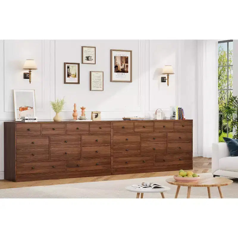Commode à 12 tiroirs pour chambre, commode en bois de 155 cm, commodes hautes avec rails métalliques lisses, pour salon, couloir