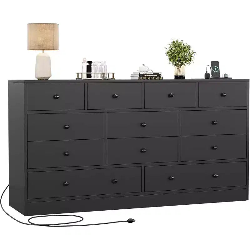 12 Drawer Dresser for Bedroom, 61 Inch Wood Dresser, Tall Dressers with Smooth Metal Rail, for Living Room, Hallway