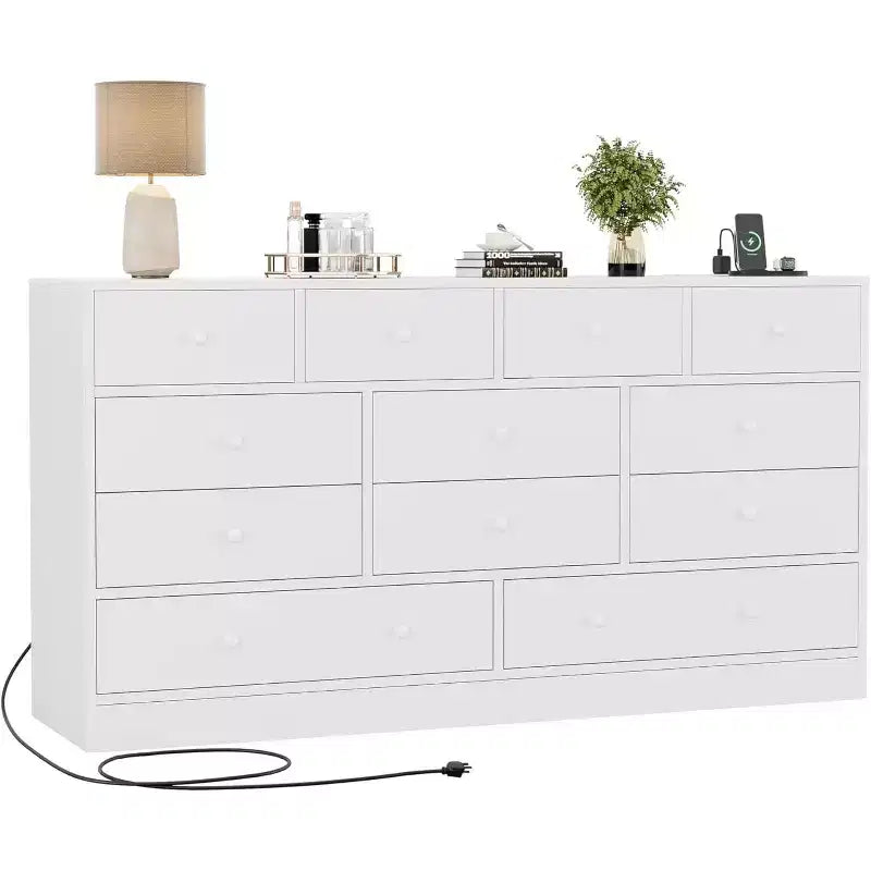 Commode à 12 tiroirs pour chambre, commode en bois de 155 cm, commodes hautes avec rails métalliques lisses, pour salon, couloir