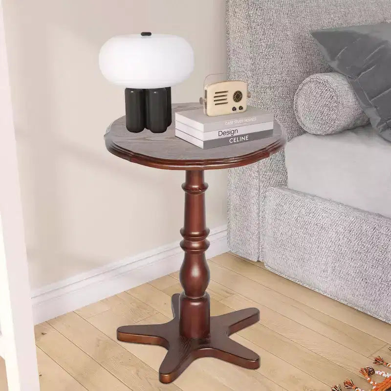 MAYEERTY Table Basse Ronde 40 cm, Tables d'Appoint Piédestal en Bois, Table de Chevet d'Appoint Vintage pour Salon Marron