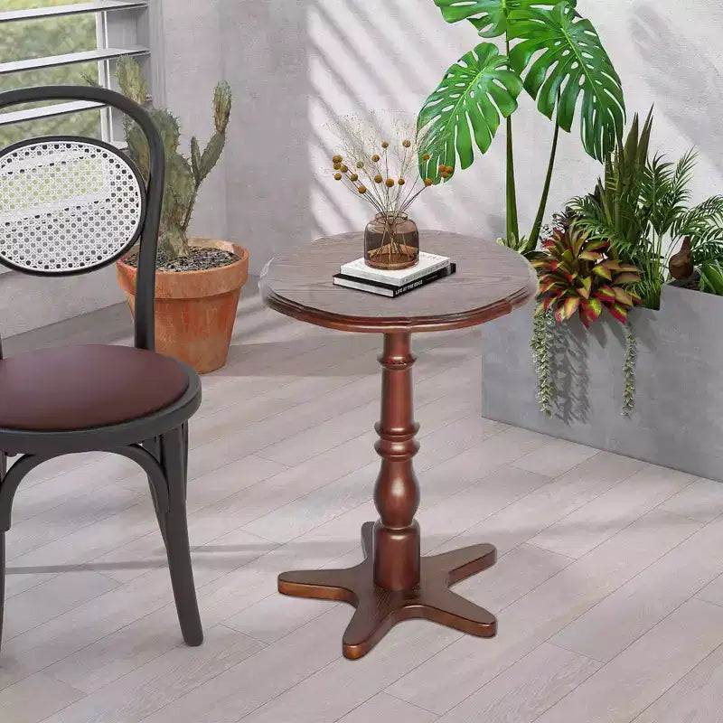 MAYEERTY Table Basse Ronde 40 cm, Tables d'Appoint Piédestal en Bois, Table de Chevet d'Appoint Vintage pour Salon Marron