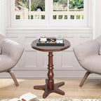 MAYEERTY Table Basse Ronde 40 cm, Tables d'Appoint Piédestal en Bois, Table de Chevet d'Appoint Vintage pour Salon Marron