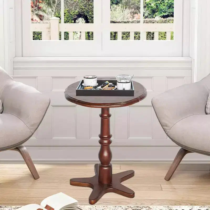 MAYEERTY Table Basse Ronde 40 cm, Tables d'Appoint Piédestal en Bois, Table de Chevet d'Appoint Vintage pour Salon Marron
