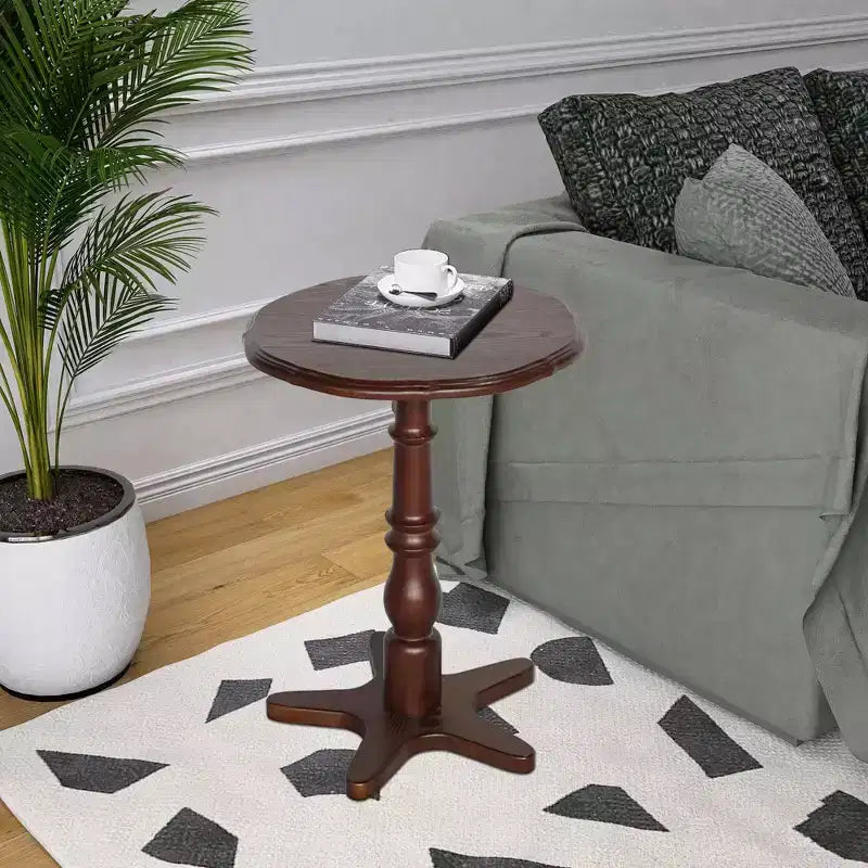 MAYEERTY Table Basse Ronde 40 cm, Tables d'Appoint Piédestal en Bois, Table de Chevet d'Appoint Vintage pour Salon Marron