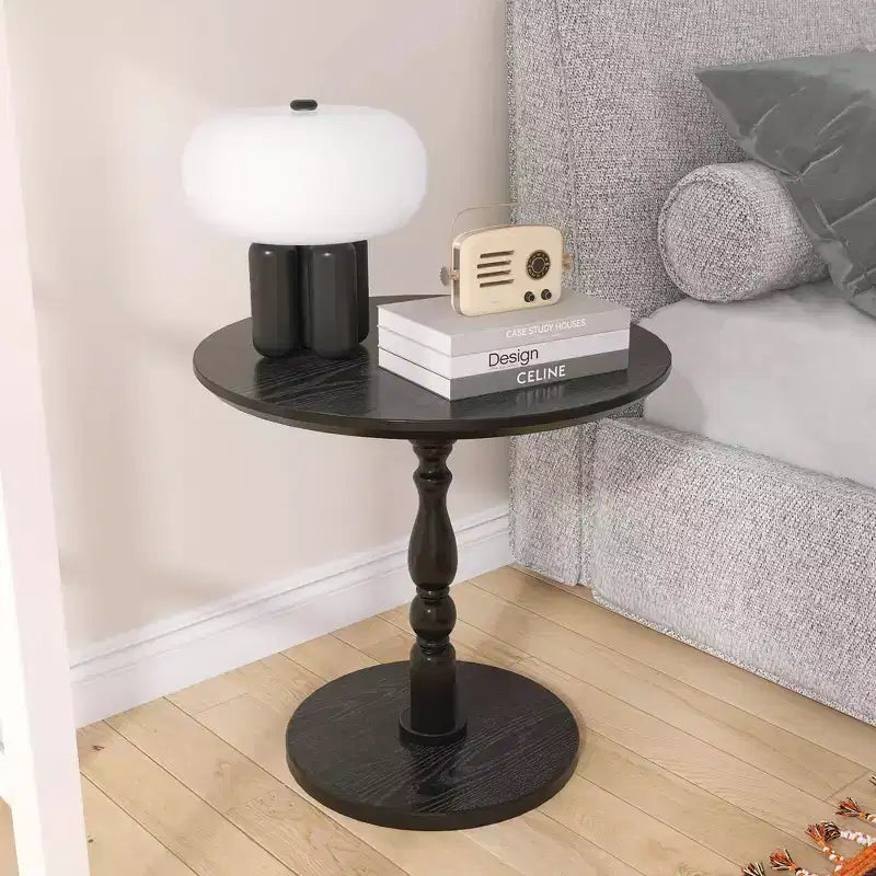 MAYEERTY 23 Table ronde d'appoint noire, petite table basse pour salon petit espace