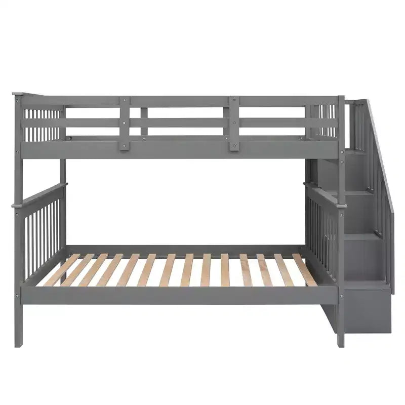 CLIHOME Lit superposé double avec escalier de rangement et garde-corps pour chambre à coucher, dortoir