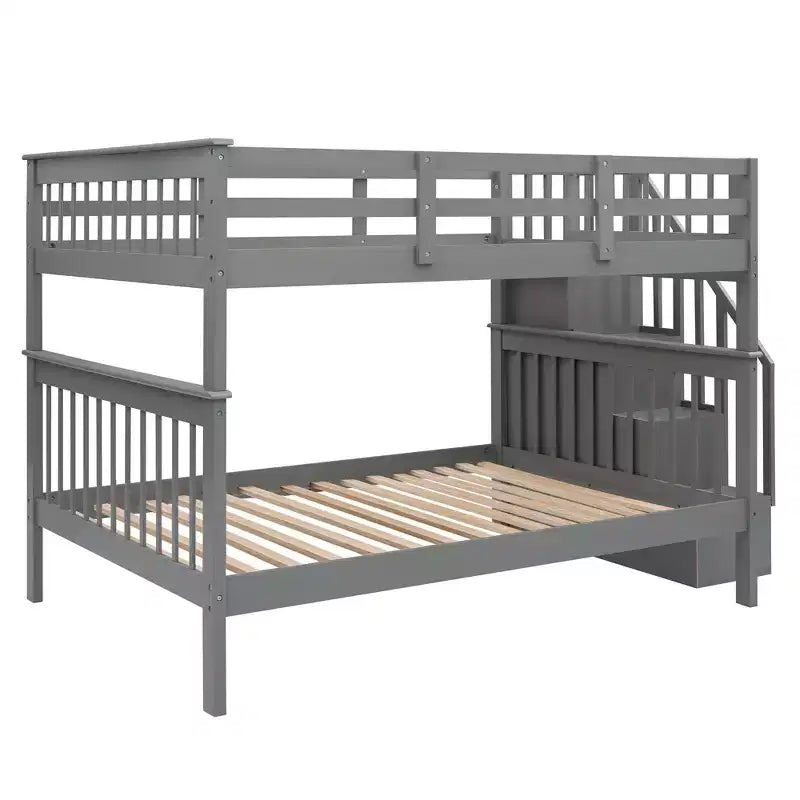 CLIHOME Lit superposé double avec escalier de rangement et garde-corps pour chambre à coucher, dortoir