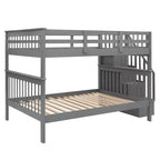 CLIHOME Lit superposé double avec escalier de rangement et garde-corps pour chambre à coucher, dortoir