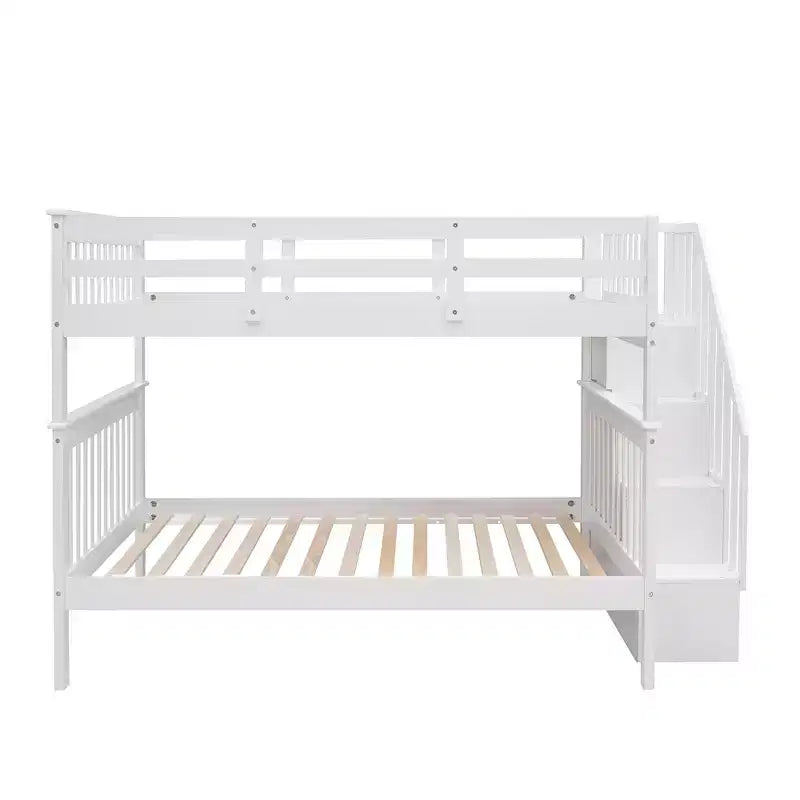 CLIHOME Lit superposé double avec escalier de rangement et garde-corps pour chambre à coucher, dortoir