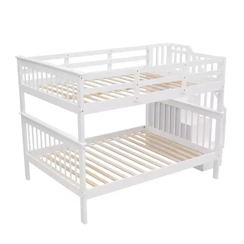 CLIHOME Lit superposé double avec escalier de rangement et garde-corps pour chambre à coucher, dortoir