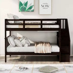 CLIHOME Lit superposé double avec escalier de rangement et garde-corps pour chambre à coucher, dortoir