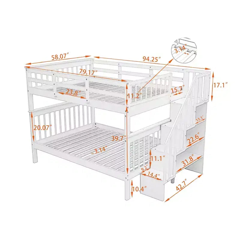 CLIHOME Lit superposé double avec escalier de rangement et garde-corps pour chambre à coucher, dortoir