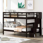 CLIHOME Lit superposé double avec escalier de rangement et garde-corps pour chambre à coucher, dortoir
