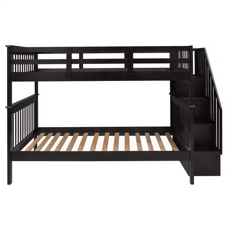 CLIHOME Lit superposé double avec escalier de rangement et garde-corps pour chambre à coucher, dortoir