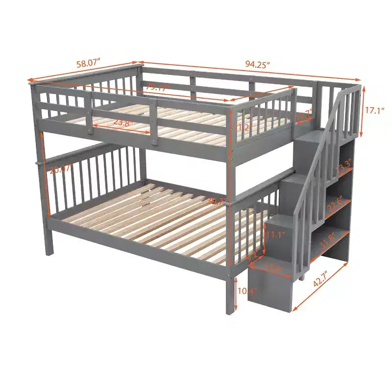 CLIHOME Lit superposé double avec escalier de rangement et garde-corps pour chambre à coucher, dortoir