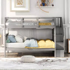 CLIHOME Lit superposé double avec escalier de rangement et garde-corps pour chambre à coucher, dortoir