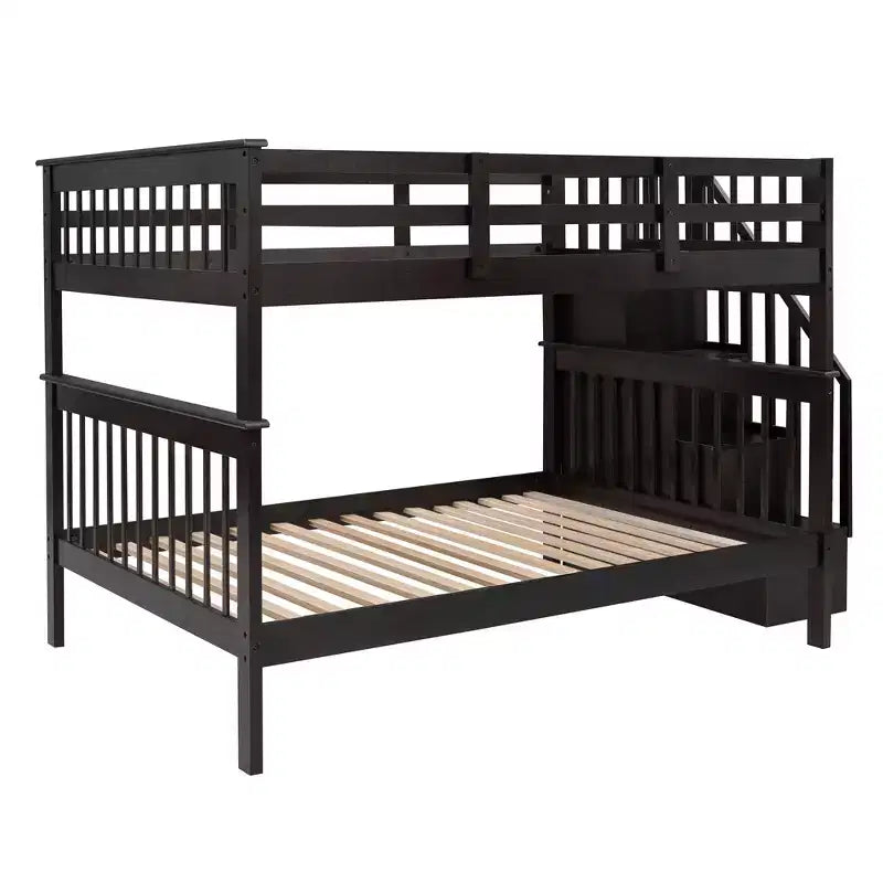 CLIHOME Lit superposé double avec escalier de rangement et garde-corps pour chambre à coucher, dortoir