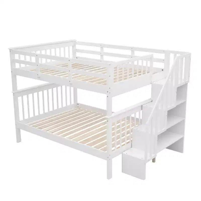 CLIHOME Lit superposé double avec escalier de rangement et garde-corps pour chambre à coucher, dortoir
