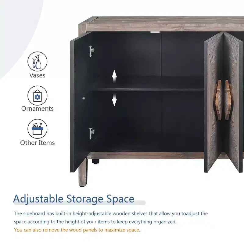 GDFStudio Betsy Meuble de rangement en bois antique de 150 cm avec étagères réglables