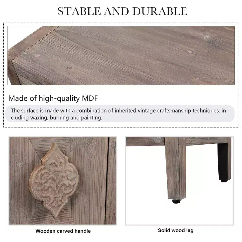 GDFStudio Betsy Meuble de rangement en bois antique de 150 cm avec étagères réglables