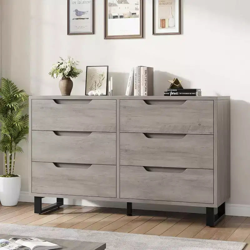 Commode à 6 tiroirs pour chambre, commode de 120 cm de large, meuble de rangement vertical autoportant avec rangement, commode de rangement en bois pour salon, couloir