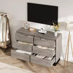 Commode à 6 tiroirs pour chambre, commode de 120 cm de large, meuble de rangement vertical autoportant avec rangement, commode de rangement en bois pour salon, couloir