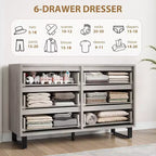 Commode à 6 tiroirs pour chambre, commode de 120 cm de large, meuble de rangement vertical autoportant avec rangement, commode de rangement en bois pour salon, couloir