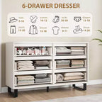 Commode à 6 tiroirs pour chambre, commode de 120 cm de large, meuble de rangement vertical autoportant avec rangement, commode de rangement en bois pour salon, couloir