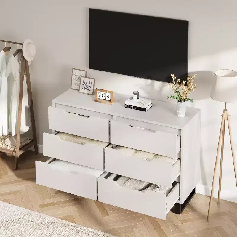 Commode à 6 tiroirs pour chambre, commode de 120 cm de large, meuble de rangement vertical autoportant avec rangement, commode de rangement en bois pour salon, couloir
