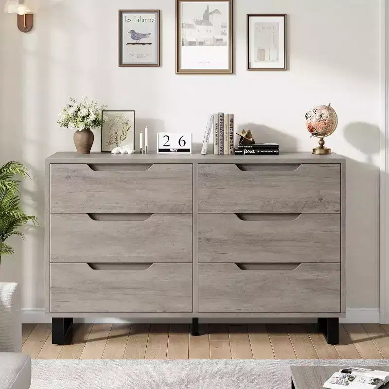 Commode à 6 tiroirs pour chambre, commode de 120 cm de large, meuble de rangement vertical autoportant avec rangement, commode de rangement en bois pour salon, couloir