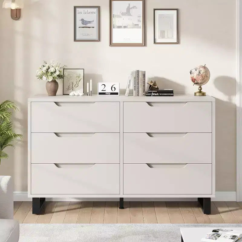 Commode à 6 tiroirs pour chambre, commode de 120 cm de large, meuble de rangement vertical autoportant avec rangement, commode de rangement en bois pour salon, couloir