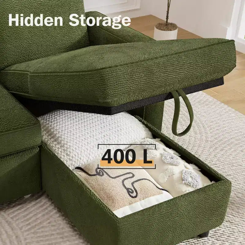 Canapé-lit convertible Dyonery 2-en-1 avec méridienne de rangement réversible pour chambre 81 – Canapé d'angle en L avec poches latérales