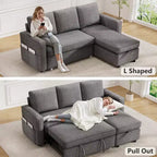 Canapé-lit convertible Dyonery 2-en-1 avec méridienne de rangement réversible pour chambre 81 – Canapé d'angle en L avec poches latérales