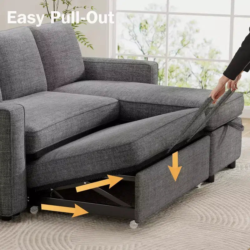 Canapé-lit convertible Dyonery 2-en-1 avec méridienne de rangement réversible pour chambre 81 – Canapé d'angle en L avec poches latérales