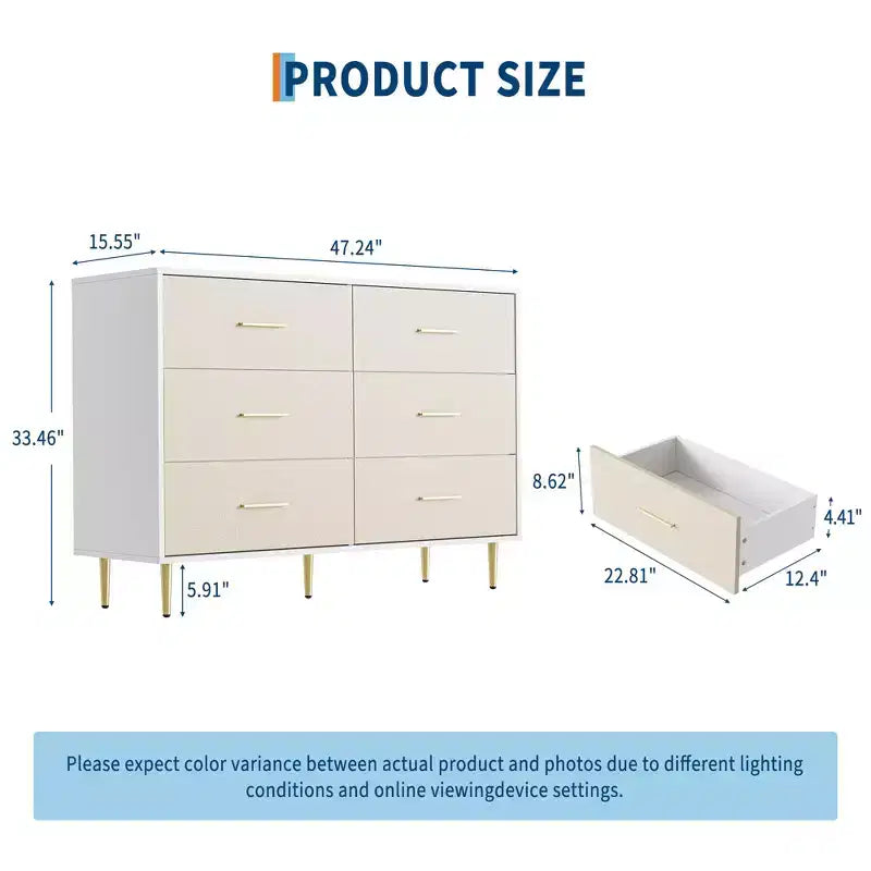 Commode moderne blanche, tiroirs en bois avec pieds en métal, blanc, 120 P x 39,4 L x 85 H cm, meuble de rangement pour chambre, salon, entrée