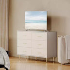 Commode moderne blanche, tiroirs en bois avec pieds en métal, blanc, 120 P x 39,4 L x 85 H cm, meuble de rangement pour chambre, salon, entrée