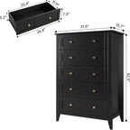 Commode en bois à cinq tiroirs GustoWave avec tiroirs profonds et poignées en métal