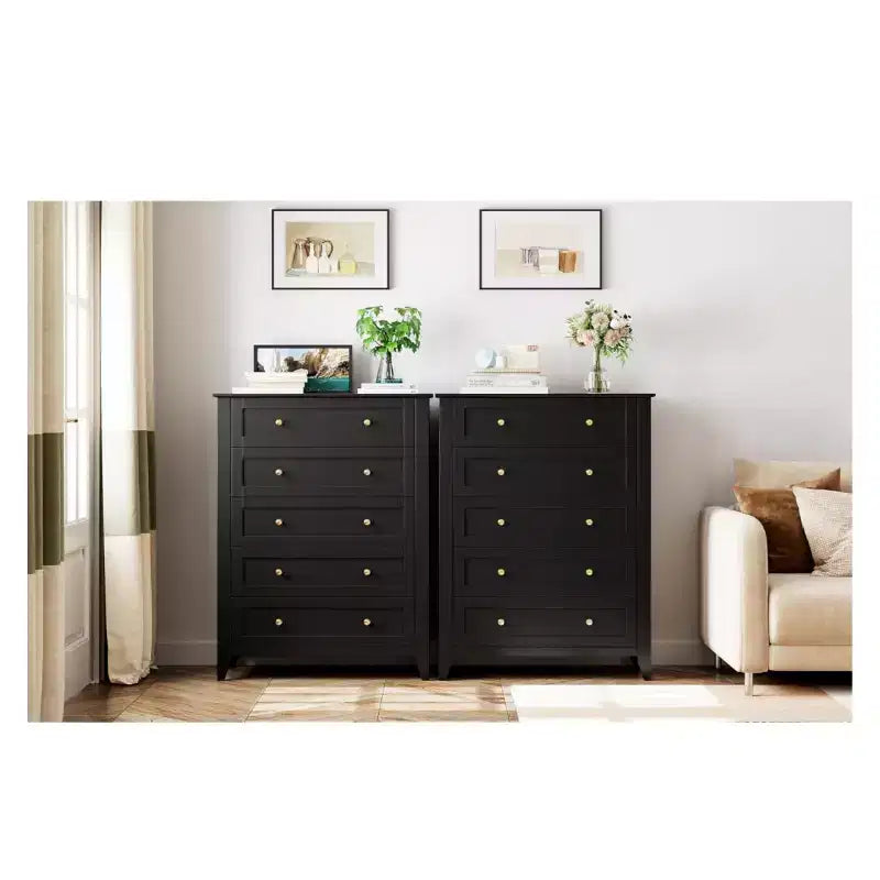 Commode en bois à cinq tiroirs GustoWave avec tiroirs profonds et poignées en métal