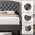 Cadre de lit plateforme rembourré avec tête de lit à oreilles, velours doux et design capitonné, support à lattes en bois, assemblage facile